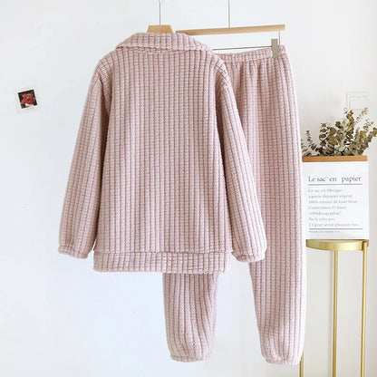 2026 New Autumn/Winter Pajama Set Couple Flannel Long Sleeve Pants Two Piece Coral Fleece Home Fur for Men and Women