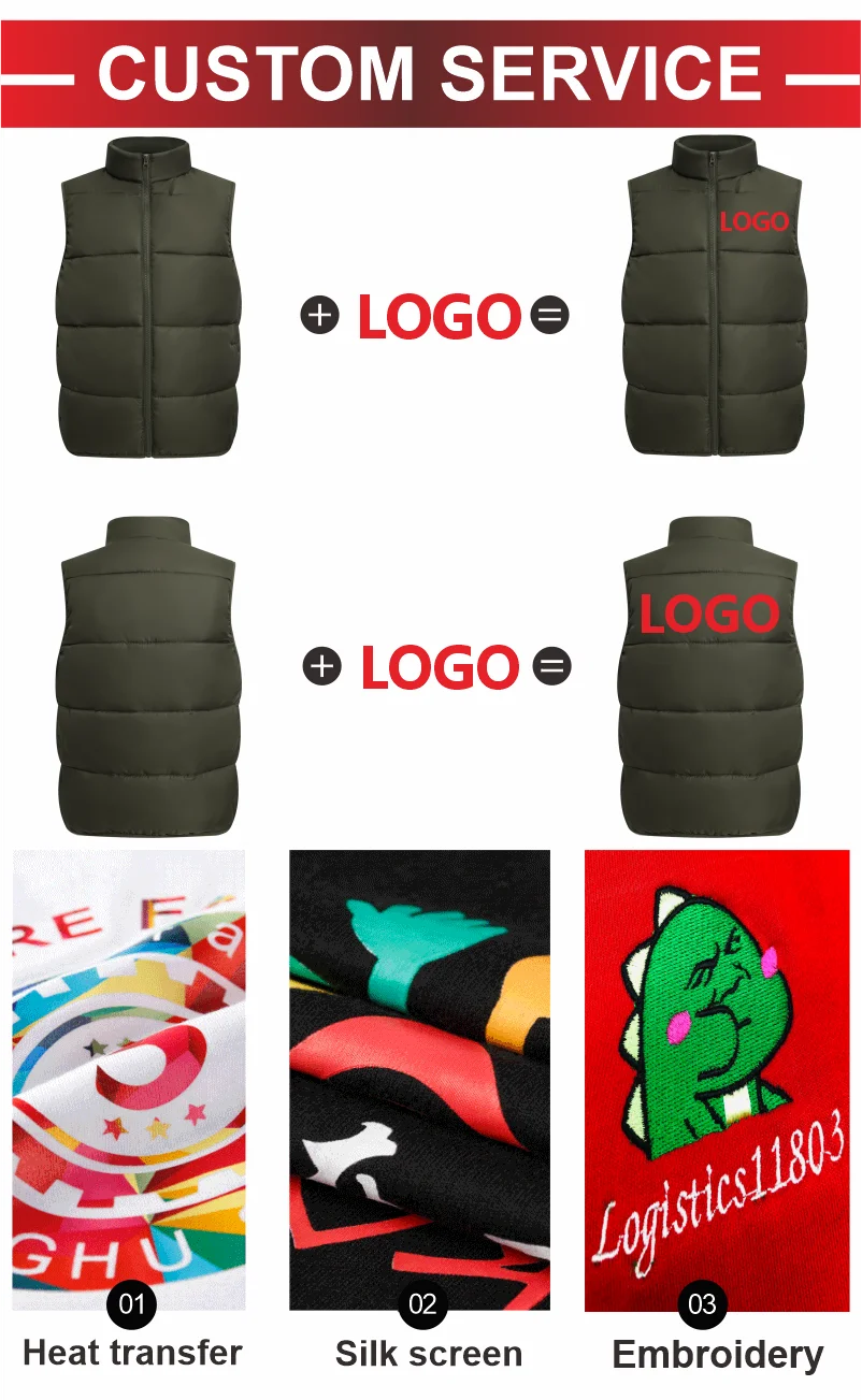 Winter Warm Down Vest Custom Team Logo Casual Sleeveless Jacket Printing Pattern Chill -proof Coat Production Company Brand Text