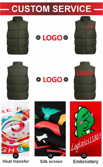 Winter Warm Down Vest Custom Team Logo Casual Sleeveless Jacket Printing Pattern Chill -proof Coat Production Company Brand Text