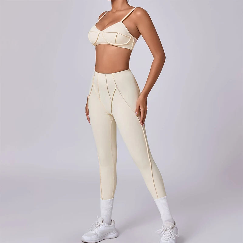 Hearuisavy 2025 New Style 2Pcs Sports Suit Women Workout Bra Suit Running Gym High Waist Legging Quick Dry Tight Yoga Clothing