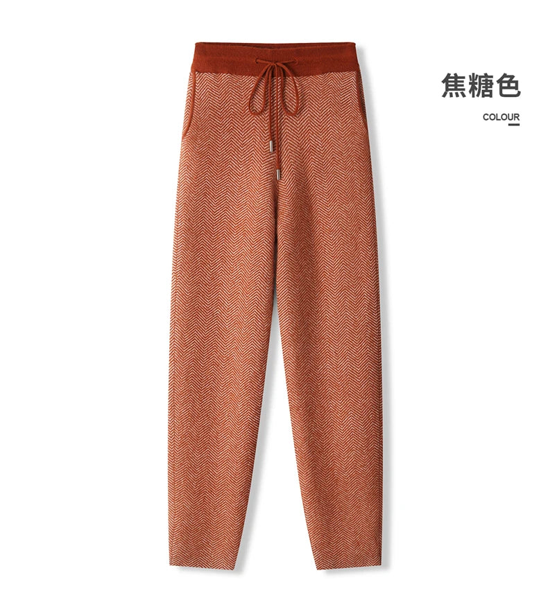 Soft 100% Merino Wool Straight-leg Pants For Men Jacquard Warm Knitted Pants Autumn Winter Thick Bottom Wear