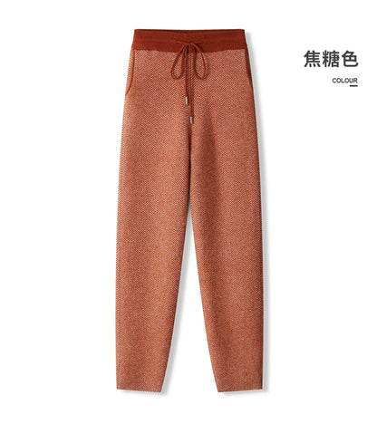Soft 100% Merino Wool Straight-leg Pants For Men Jacquard Warm Knitted Pants Autumn Winter Thick Bottom Wear