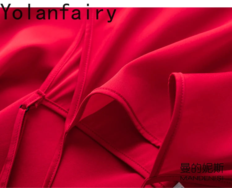 YOLANFAIRY 19momme 93% Mulberry Silk Spaghetti Strap Dress for Women Elegant Mid-length Sexy Real Silk Summer Dresses Woman 원피스