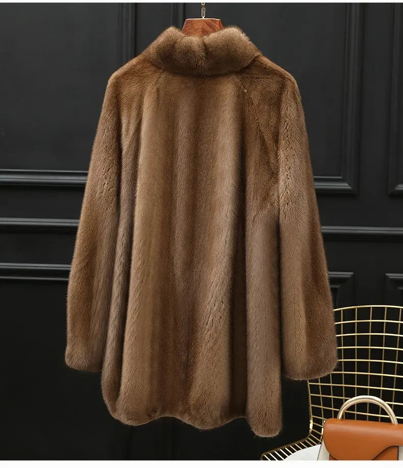 Real Mink Fur Coat Women Clothing Whole Mink Midi Long Fur Jacket 2023 Winter Clothes for Woman Stand Collar Abrigos Mujer FCY