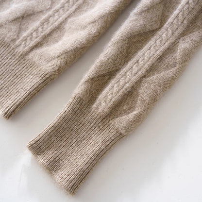 100% Merino Wool Solid Color Turtleneck Cable-Knit Sweater Long Sleeves Pullover Cashmere Men Soft Comfortable Warm Clothing Top