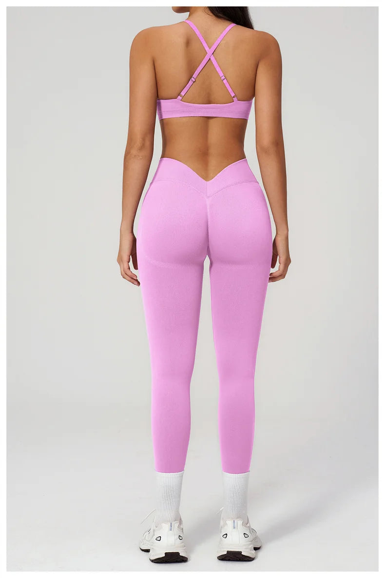 TRY TO BN Women Tracksuit 2 Piece Yoga Set Cross Bra High Waist V Waist Leggings Tummy Control Butt Lifting Workout Running Gym
