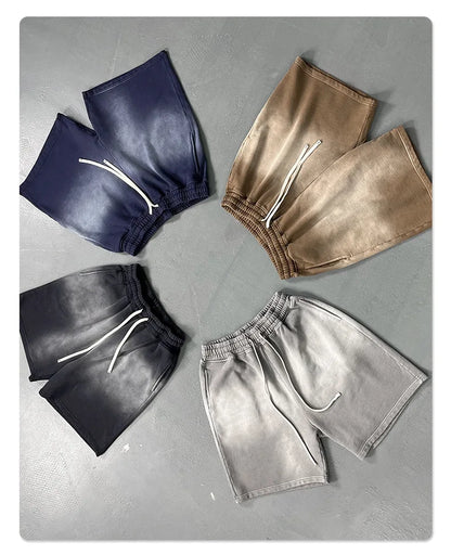 Customized LOGO Men's 2025 New 430G Heavy 100% Cotton Spray Dyeing Old Shorts Street Tide Washing Retro Loose Pants