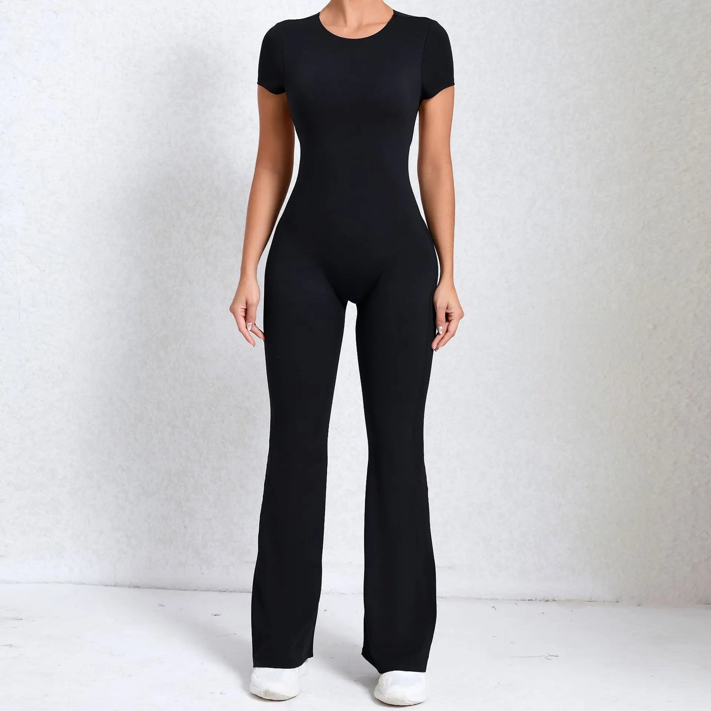 Women's Tracksuit Yoga Set Backless Jumpsuits Back V One Piece Fitness Rompers Short Sleeves Sportswear Gym Set Workout Clothes