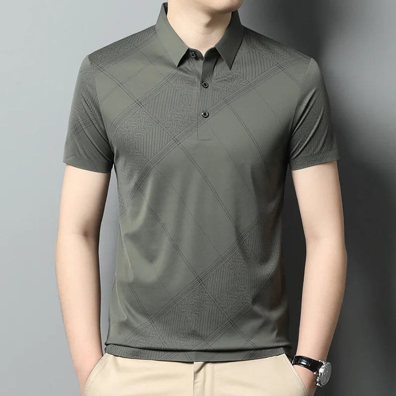 YOLANFAIRY Mulberry Silk T Shirt Men Polo Shirt Mens Shirts Short Sleeves Polos Hombre Manga Corta Summer Mens Clothing 2024