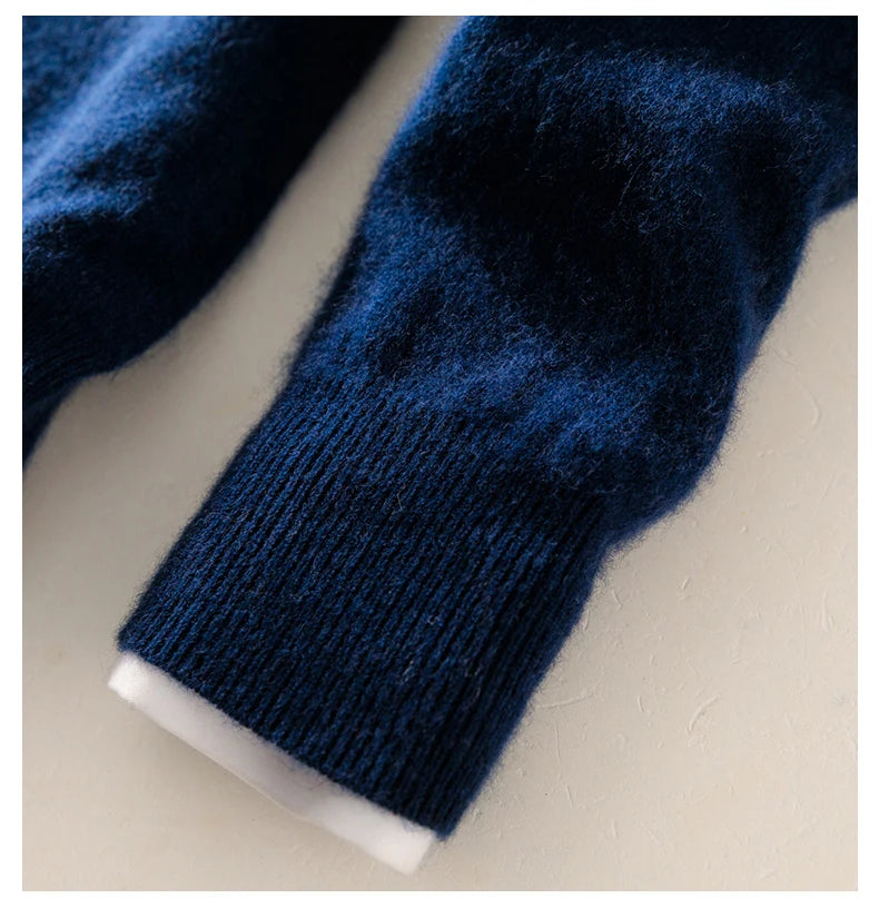High-end 100% Cashmere Pullover for Men Mock Collar Thick Sweater Autumn Winter Knitted Jumper Warm Clothing Smart Casual Top