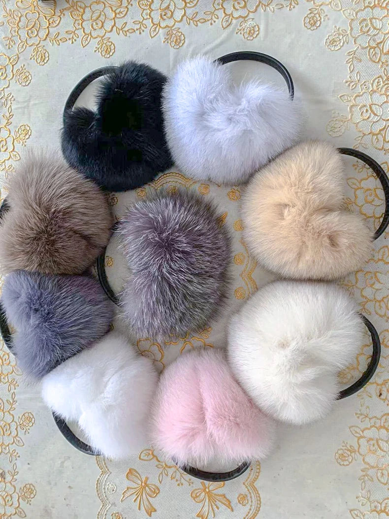 New Arrival Women 100% Real Fox Fur Ear Cover Plush Genuine Fox Fur Earmuff Winter Lady Big Pompoms Fox Fur Fluffy Earmuffs Warm