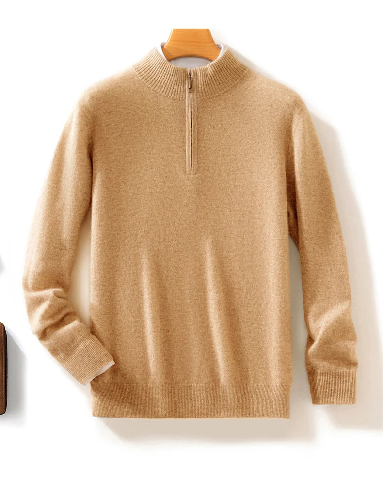High-end 100% Cashmere Pullover for Men Mock Collar Thick Sweater Autumn Winter Knitted Jumper Warm Clothing Smart Casual Top