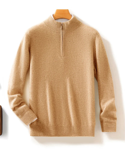 High-end 100% Cashmere Pullover for Men Mock Collar Thick Sweater Autumn Winter Knitted Jumper Warm Clothing Smart Casual Top