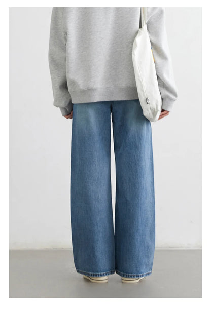 CHIC VEN Women Jeans Blue Loose Casual Solid New Retro Cotton Wide Leg Denim Pants Female Trousers Spring Autumn 2025