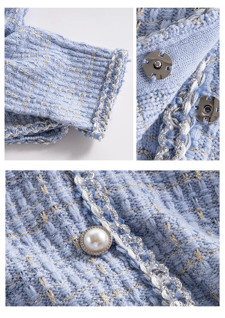 SuyaDream Woman 46.7%Merino Wool Cardigans Singe Breasted Chest Pockets Melange Woolen Coats 2023 Fall Winter Jackets Blue