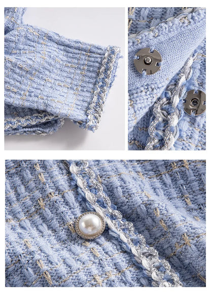 SuyaDream Woman 46.7%Merino Wool Cardigans Singe Breasted Chest Pockets Melange Woolen Coats 2023 Fall Winter Jackets Blue
