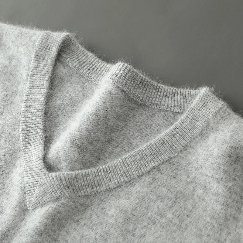100% Pure Mink Cashmere Sweater Men's V-Neck Pullovers Knit Large Size Mink Sweater Winter New Long Sleeve High-End Jumpers Tops