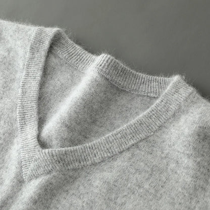 100% Pure Mink Cashmere Sweater Men's V-Neck Pullovers Knit Large Size Mink Sweater Winter New Long Sleeve High-End Jumpers Tops