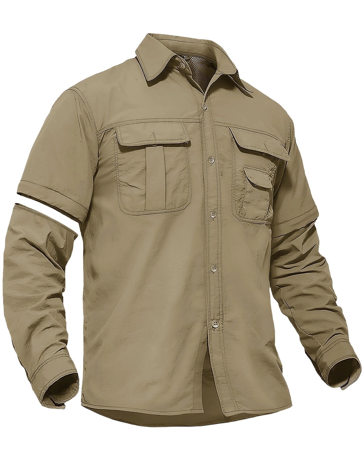 TACVASEN Quick Dry Long Sleeve Cargo Work Shirts with Pockets Mens Nylon Safari Hiking Shirts Button Down Shirts Clothes Males