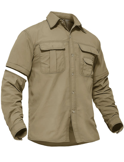 TACVASEN Quick Dry Long Sleeve Cargo Work Shirts with Pockets Mens Nylon Safari Hiking Shirts Button Down Shirts Clothes Males