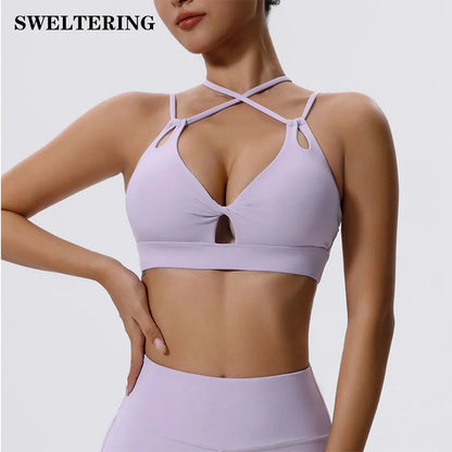 Women Fitness Sports Bra Sexy Top Gym Yoga Bra  Athletic Back Cutout Cross Tight Gym Push Up Workout Soft With Chest Pad