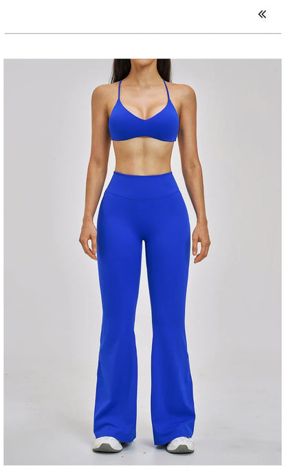 TRY TO BN Women's Tracksuit 2 Pieces Yoga Set Back Y Bra High Waist Leggings Flare Fitness Sportwear Workout Running Gym Clothes