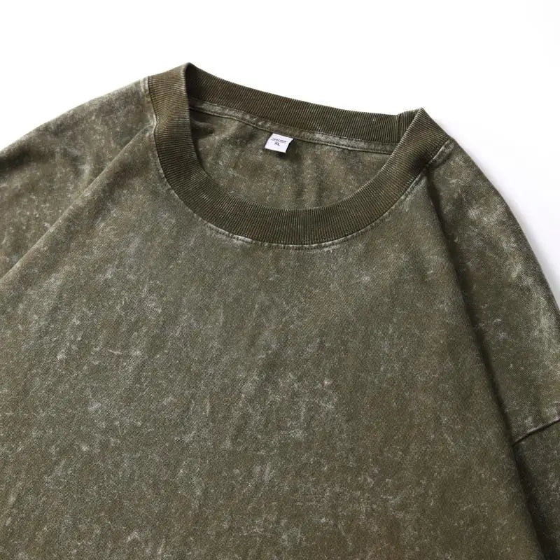 Custom Logo DIY Brand 100% Cotton Retro Washed  Cotton Long Sleeve T-Shirts For Men Unisex Oversized Loose Crew Neck Streetwears