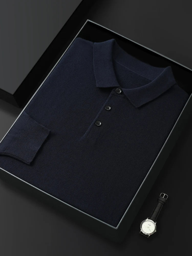 Men's Merino Wool Sweater Polo Collar Pullover Autumn Winter New Cashmere Knitwear Casual Loose Men's Shirts Tops Warm Soft