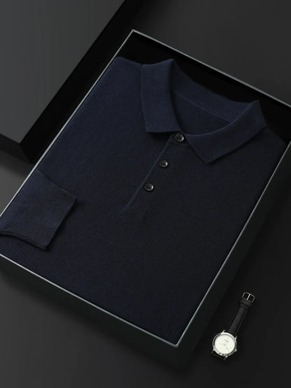 Men's Merino Wool Sweater Polo Collar Pullover Autumn Winter New Cashmere Knitwear Casual Loose Men's Shirts Tops Warm Soft