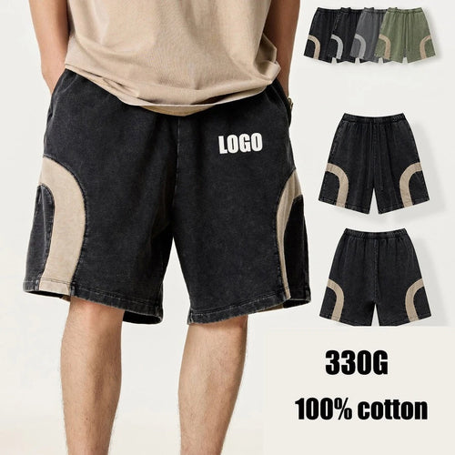 Customized LOGO men's summer European and American hip-hop style splicing contrasting shorts loose straight five-point pants
