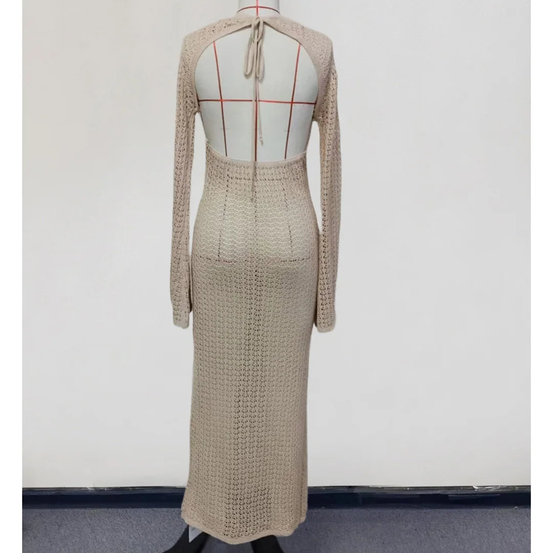 3D Flower V Neck Long Sleeve Crochet Knitted Tunic Beach Cover Up Cover-ups Beach Dress Beach Wear Beachwear Female Women V5852