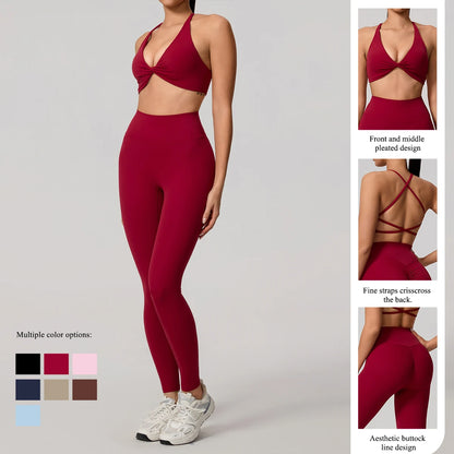 New Summer 2Pcs Women's Quick-Dry Sports Set V-Shaped Bra Female Sleeveless Yoga Outfit Gym Two-Piece Woman Sport Clothes