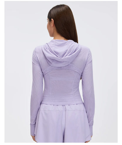 Custom LOGO Women's Spring Autumn Mesh Breathable Yoga Suit Sports Riding Quick Drying Running Fitness Belt Pocket Jacket Top