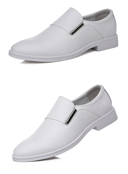 2025 New Men's Elevating Dress Shoes British Style Pointed-Toe Cowhide Leather Soft White Oxfords Formal Business Footwear