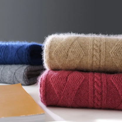 100% Merino Wool Solid Color Turtleneck Cable-Knit Sweater Long Sleeves Pullover Cashmere Men Soft Comfortable Warm Clothing Top