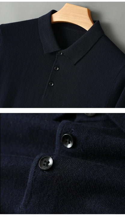 Men's Merino Wool Sweater Polo Collar Pullover Autumn Winter New Cashmere Knitwear Casual Loose Men's Shirts Tops Warm Soft