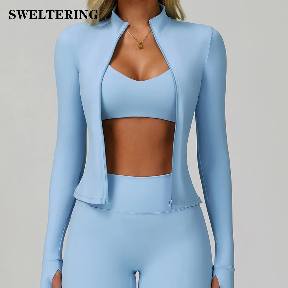 Yoga Shirts For Women Zipper Long Sleeve Fitness Jacket Running Gym Clothes Workout Dry Fit Breathable High Elastic Sports Top