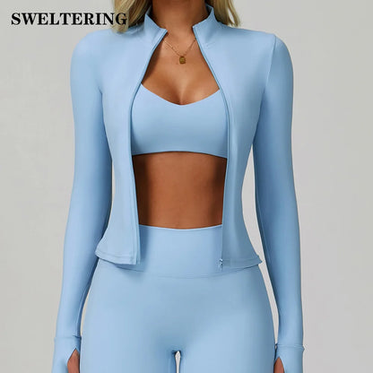 Yoga Shirts For Women Zipper Long Sleeve Fitness Jacket Running Gym Clothes Workout Dry Fit Breathable High Elastic Sports Top