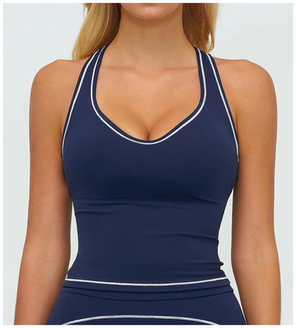 Sports Gym Fitness Vest with Chest Pad Women Color Contrast Shockproof Yoga Bras Female Workout Sports Underwear Yoga Clothes