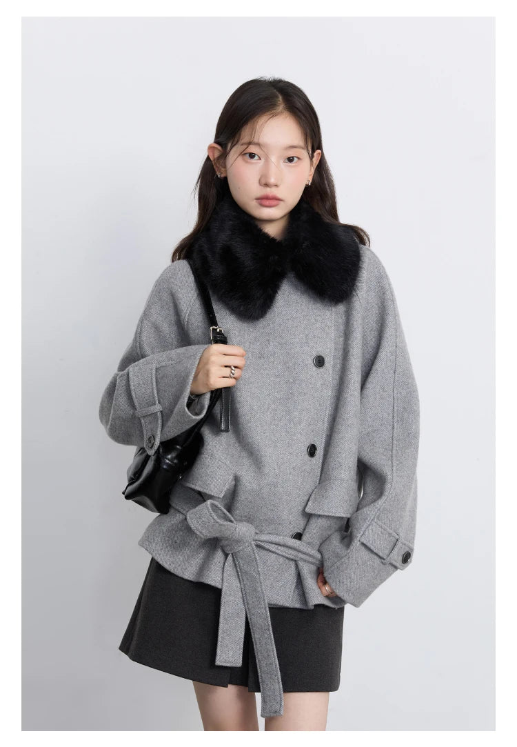 CHIC VEN Women Korean Coat Loose Casual Woolen Single-sided Detachable Collar Female Overcoat Ladies Jacket Autumn Winter 2025