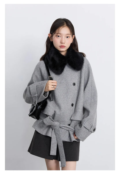 CHIC VEN Women Korean Coat Loose Casual Woolen Single-sided Detachable Collar Female Overcoat Ladies Jacket Autumn Winter 2025