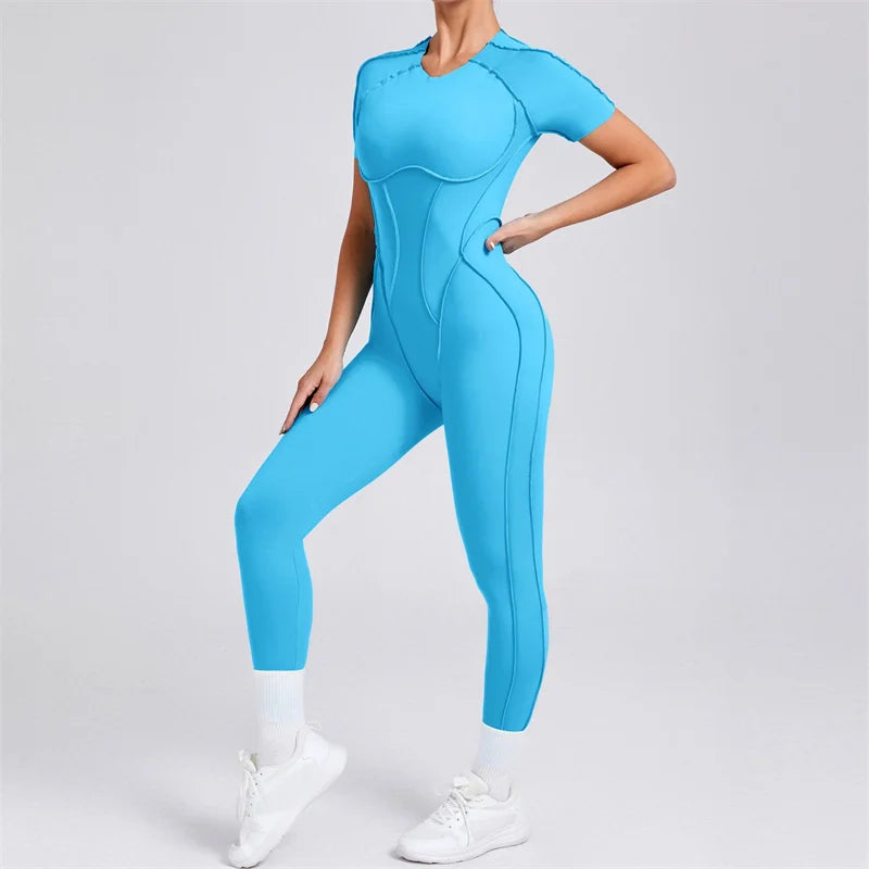 TRY TO BN Sport Jumpsuit Short Sleeves Backless Fitness Yoga Pant Workout Bodysuit One Piece Sportswear Tights Women Gym Clothes