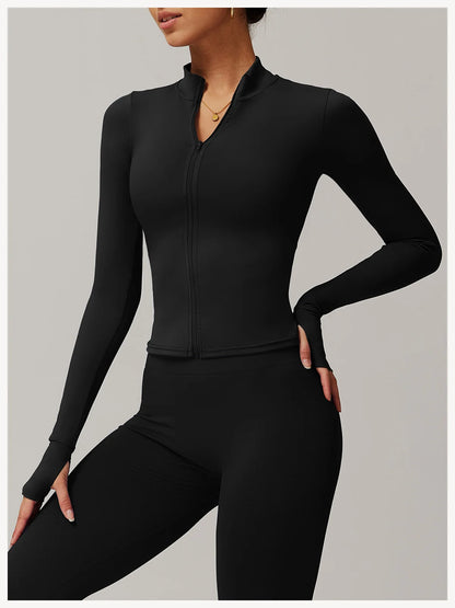 Yoga Shirts For Women Zipper Long Sleeve Fitness Jacket Running Gym Clothes Workout Dry Fit Breathable High Elastic Sports Top