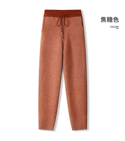 Soft 100% Merino Wool Straight-leg Pants For Men Jacquard Warm Knitted Pants Autumn Winter Thick Bottom Wear