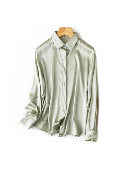SuyaDream Woman Solid Shirts 93%Real Silk 7%Spandex Long Sleeves Chic Blouses, 2025 Spring Autumn Office Lady Top