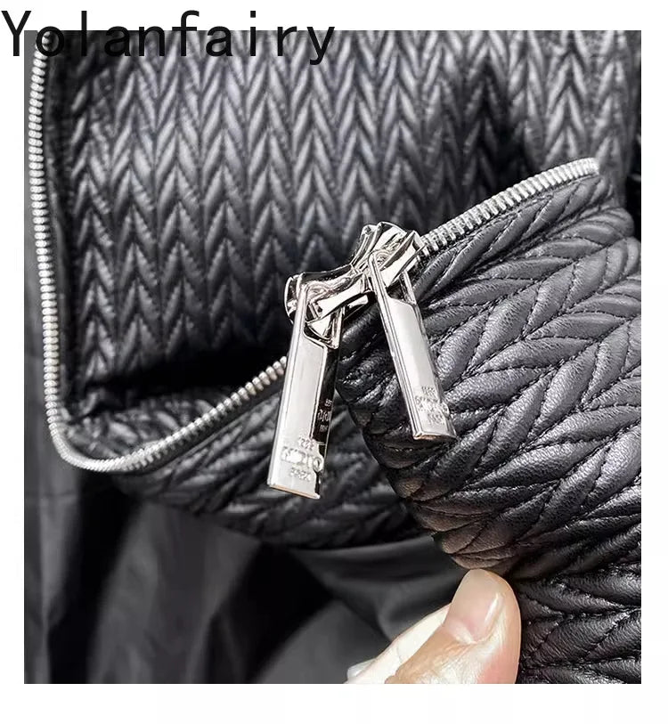 YOLANFAIRY Luxury Top Layer Sheepskin Leather Jackets for Man 2025 Winter Fashion White Goose Down Coat Warm Black Puffer Jacket
