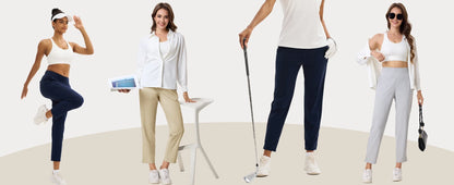 TACVASEN UPF 50+ Golf Pants Women's Lightweight Quick Dry Stretch Pants High Waisted Work Athletic Casual Pants 5 Pockets