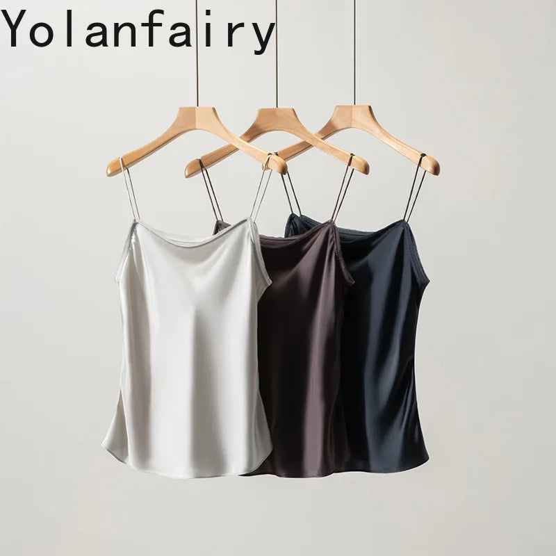 YOLANFAIRY 93% Real Mulberry Silk Camis Woman Clothing 2026 High Quality Silk Satin Tops Women's Tanks Top Sleeveless Basicwear