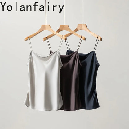 YOLANFAIRY 93% Real Mulberry Silk Camis Woman Clothing 2026 High Quality Silk Satin Tops Women's Tanks Top Sleeveless Basicwear