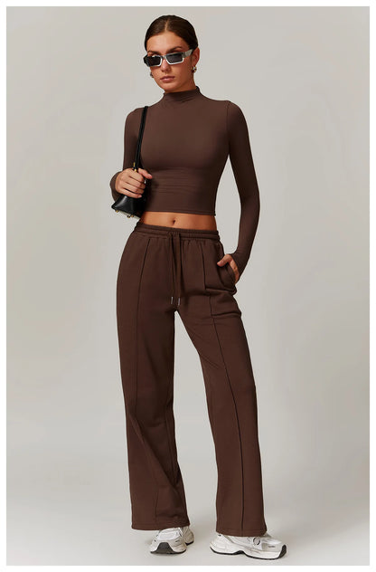 Hearuisavy Winter Pocket High Waist Jogger Sports Pants Female Fitness Gym Pants Casual Loose Sweatpants Wide Leg Trousers